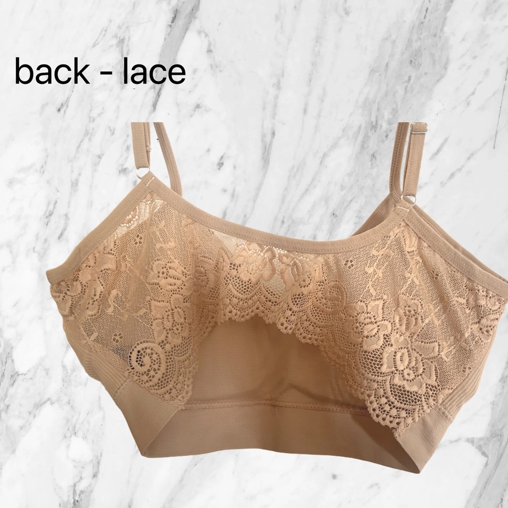 🇺🇸🆕 NWOT TAHARI | XL | TAN Seemless Bralette Lace back V-Neck - Picture 8 of 16